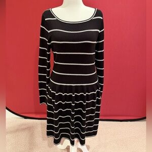 Eliza J Black and White Striped Long Sleeve Knit Dress